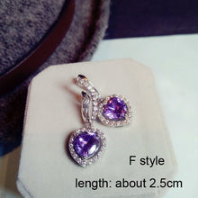 Load image into Gallery viewer, Fashion Plant Flower Purple Crystal stone Long Drop Earrings Square Round Oval Heart Cubic Zirconia women Party Jewelry Hanging
