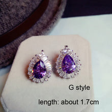 Load image into Gallery viewer, Fashion Plant Flower Purple Crystal stone Long Drop Earrings Square Round Oval Heart Cubic Zirconia women Party Jewelry Hanging