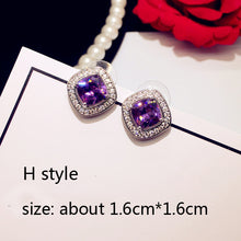 Load image into Gallery viewer, Fashion Plant Flower Purple Crystal stone Long Drop Earrings Square Round Oval Heart Cubic Zirconia women Party Jewelry Hanging