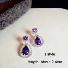 Load image into Gallery viewer, Fashion Plant Flower Purple Crystal stone Long Drop Earrings Square Round Oval Heart Cubic Zirconia women Party Jewelry Hanging