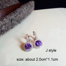 Load image into Gallery viewer, Fashion Plant Flower Purple Crystal stone Long Drop Earrings Square Round Oval Heart Cubic Zirconia women Party Jewelry Hanging