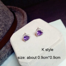 Load image into Gallery viewer, Fashion Plant Flower Purple Crystal stone Long Drop Earrings Square Round Oval Heart Cubic Zirconia women Party Jewelry Hanging