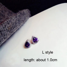 Load image into Gallery viewer, Fashion Plant Flower Purple Crystal stone Long Drop Earrings Square Round Oval Heart Cubic Zirconia women Party Jewelry Hanging