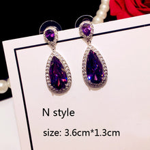 Load image into Gallery viewer, Fashion Plant Flower Purple Crystal stone Long Drop Earrings Square Round Oval Heart Cubic Zirconia women Party Jewelry Hanging