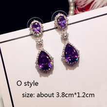 Load image into Gallery viewer, Fashion Plant Flower Purple Crystal stone Long Drop Earrings Square Round Oval Heart Cubic Zirconia women Party Jewelry Hanging