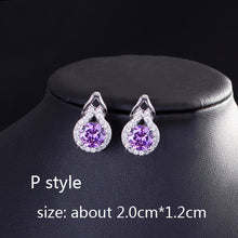 Load image into Gallery viewer, Fashion Plant Flower Purple Crystal stone Long Drop Earrings Square Round Oval Heart Cubic Zirconia women Party Jewelry Hanging