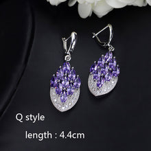Load image into Gallery viewer, Fashion Plant Flower Purple Crystal stone Long Drop Earrings Square Round Oval Heart Cubic Zirconia women Party Jewelry Hanging