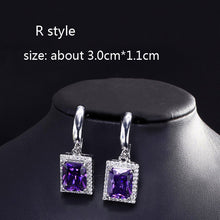 Load image into Gallery viewer, Fashion Plant Flower Purple Crystal stone Long Drop Earrings Square Round Oval Heart Cubic Zirconia women Party Jewelry Hanging