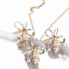 Load image into Gallery viewer, Fashion women elegant sweet Bow tie Necklace earrings with Cubic Zirconia fine Jewelry Set for 2018 romantic wedding Accessories