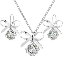 Load image into Gallery viewer, Fashion women elegant sweet Bow tie Necklace earrings with Cubic Zirconia fine Jewelry Set for 2018 romantic wedding Accessories