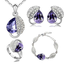 Load image into Gallery viewer, summer life leaf pretty water drop women oceanblue Crystal Pendant Jewelry Sets necklace earrings 2 in set 84172
