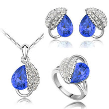 Load image into Gallery viewer, summer life leaf pretty water drop women oceanblue Crystal Pendant Jewelry Sets necklace earrings 2 in set 84172