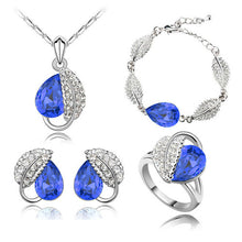 Load image into Gallery viewer, summer life leaf pretty water drop women oceanblue Crystal Pendant Jewelry Sets necklace earrings 2 in set 84172