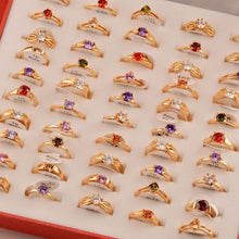 Load image into Gallery viewer, 50 Pcs Mixed Lots Rings Wholesale CZ Crystal Golden Color Women Rings Elegant Wedding Party Jewelry Mixed Style Bulks Rings