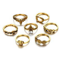 Load image into Gallery viewer, 70 pieces/lot Crystal Ring Set Antique Gold Silver Color Flower Sun Moon Crown Elephant Rings Women Midi Finger Knuckle Jewelry