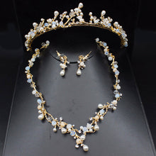 Load image into Gallery viewer, Handmade Luxurious Pearl Flower Wedding Bridal Jewelry Sets For Women Prom Jewelry Accessories Tiara Headbands Necklace Earrings