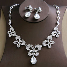 Load image into Gallery viewer, Fashion flower/butterfly Necklaces Earrings sets silver rhinestone crystal bridal wedding jewelry sets for women