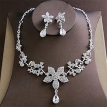 Load image into Gallery viewer, Fashion flower/butterfly Necklaces Earrings sets silver rhinestone crystal bridal wedding jewelry sets for women