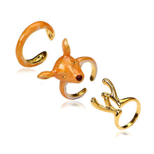 Load image into Gallery viewer, Docona 3pcs/Set Unique Design Fashion Enamel Dear Rings Set for Women Yellow Deer Head Gold Cuff Statement Rings Jewelry 3807