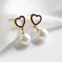 Load image into Gallery viewer, 100% S925 Sterling Silver Elegant Zircon Love Heart Pearl Earrings Ring Clavicle Necklace Set