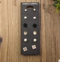 Load image into Gallery viewer, 6 Pairs fashion Clover Pearl Ball Masks CZ Diamonds Stud Earrings With Card