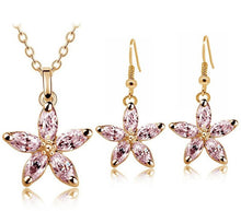 Load image into Gallery viewer, New style  gold color Austrian crystal Zircon star flower horse eyes pendant Necklace Earrings fashion Jewelry sets 84418