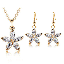Load image into Gallery viewer, New style  gold color Austrian crystal Zircon star flower horse eyes pendant Necklace Earrings fashion Jewelry sets 84418