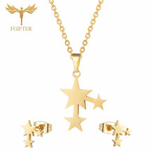 Load image into Gallery viewer, FGifter Cute Hollow Dolphin Pendant Necklace Earrings Sets for Girls Women Gold Stainless Steel Animal Jewelry Set Accessories