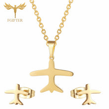 Load image into Gallery viewer, FGifter Cute Hollow Dolphin Pendant Necklace Earrings Sets for Girls Women Gold Stainless Steel Animal Jewelry Set Accessories