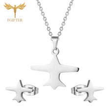 Load image into Gallery viewer, FGifter Cute Hollow Dolphin Pendant Necklace Earrings Sets for Girls Women Gold Stainless Steel Animal Jewelry Set Accessories