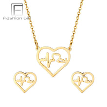 Load image into Gallery viewer, FGifter Cute Hollow Dolphin Pendant Necklace Earrings Sets for Girls Women Gold Stainless Steel Animal Jewelry Set Accessories