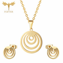 Load image into Gallery viewer, FGifter Cute Hollow Dolphin Pendant Necklace Earrings Sets for Girls Women Gold Stainless Steel Animal Jewelry Set Accessories
