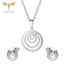 Load image into Gallery viewer, FGifter Cute Hollow Dolphin Pendant Necklace Earrings Sets for Girls Women Gold Stainless Steel Animal Jewelry Set Accessories