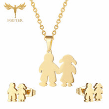 Load image into Gallery viewer, FGifter Cute Hollow Dolphin Pendant Necklace Earrings Sets for Girls Women Gold Stainless Steel Animal Jewelry Set Accessories