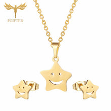 Load image into Gallery viewer, FGifter Cute Hollow Dolphin Pendant Necklace Earrings Sets for Girls Women Gold Stainless Steel Animal Jewelry Set Accessories