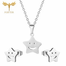Load image into Gallery viewer, FGifter Cute Hollow Dolphin Pendant Necklace Earrings Sets for Girls Women Gold Stainless Steel Animal Jewelry Set Accessories
