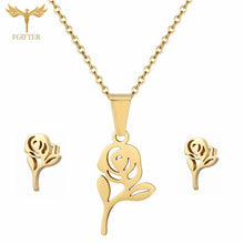 Load image into Gallery viewer, FGifter Cute Hollow Dolphin Pendant Necklace Earrings Sets for Girls Women Gold Stainless Steel Animal Jewelry Set Accessories