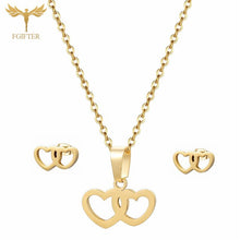Load image into Gallery viewer, FGifter Cute Hollow Dolphin Pendant Necklace Earrings Sets for Girls Women Gold Stainless Steel Animal Jewelry Set Accessories