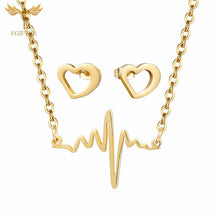 Load image into Gallery viewer, FGifter Cute Hollow Dolphin Pendant Necklace Earrings Sets for Girls Women Gold Stainless Steel Animal Jewelry Set Accessories