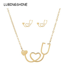 Load image into Gallery viewer, LUBINGSHINE Luxury Gold Color Women Infinite love Heart Elephant Necklace Earrings Stainless Steel Bridal Wedding Jewelry Sets